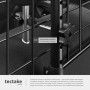 Verstellbares, schwarzes Tectake Hundeschutzgitter Balu aus Stahl, Detailaufnahme.