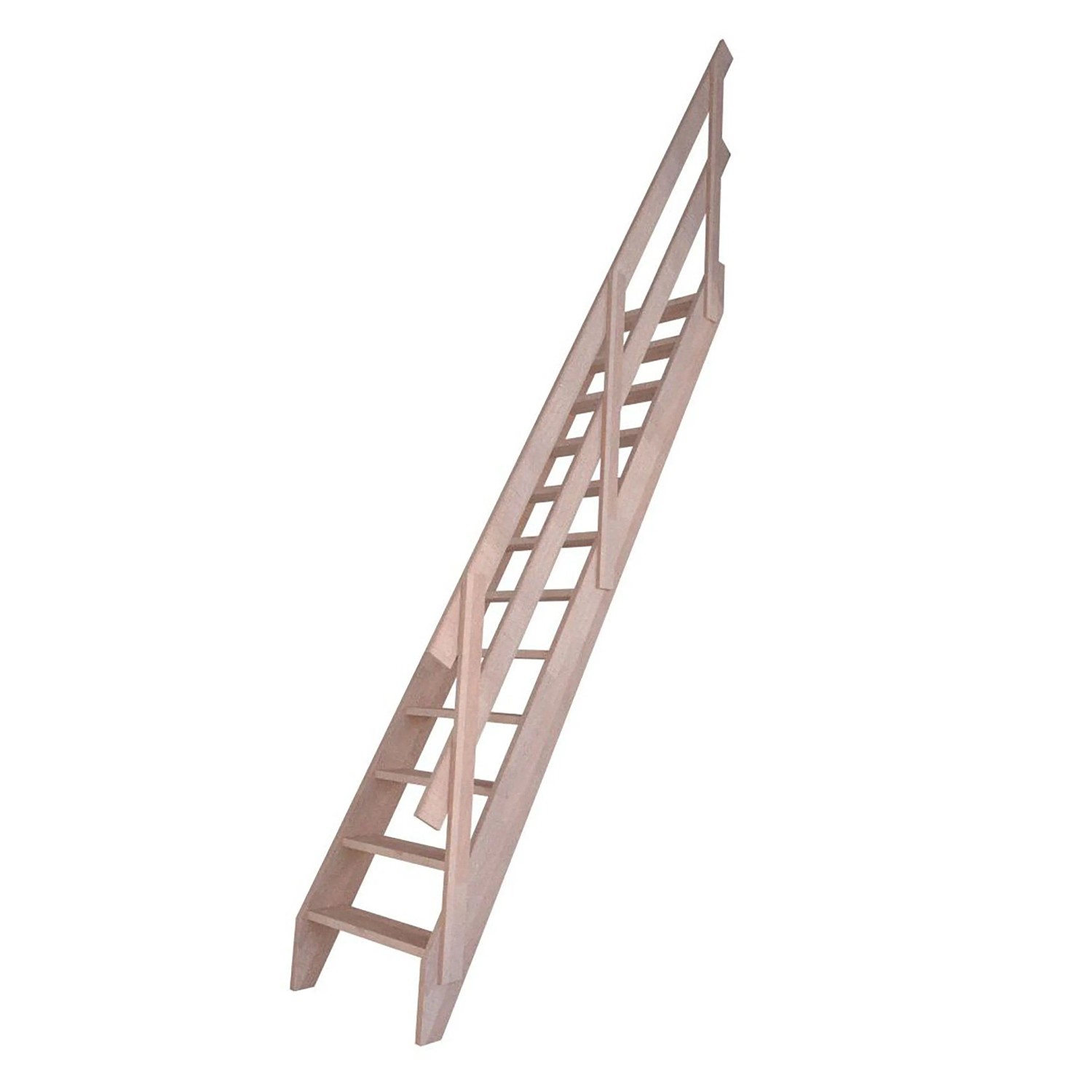 StarWood Buche Treppe mit Holzgeländer und 2 Querleisten, unbehandelt.