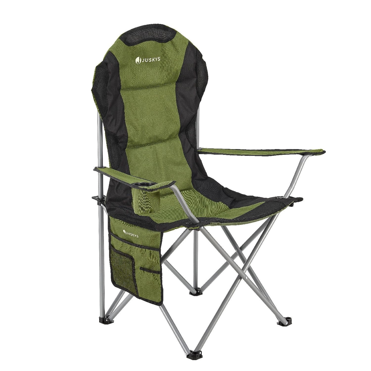 Juskys Campingstuhl Lido mit Flaschenhalterung und Tragetasche Grün