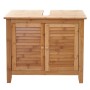Bambus Waschbeckenunterschrank MCW B18 mit Lamellentüren und Siphon-Aussparung, 60x67x30cm.