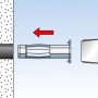Illustration: Montage des Fischer HM 5x65 Hohlraumdübel mit Hammer in Gipskartonwand.