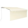 Ausgefahrene cremefarbene Markise mit Rollo, 3,5x2,5m, weißer Aluminiumrahmen, für Sonnenschutz und Privatsphäre.