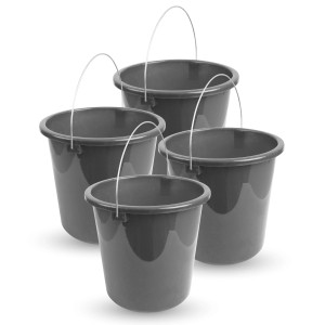 4er-Pack ProHome Eimer, anthrazit, 10 Liter, mit Metallbügel. Reinigungseimer für Haushalt, Garten und Werkstatt.