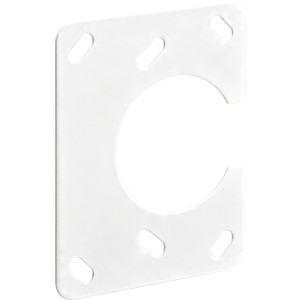 Weißes Hettich Reparaturblech für 35 mm Topfscharniere mit Befestigungslöchern.