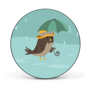 Runde Banjado Magnettafel mit Vogel, Schirm und Regen Motiv. Dekorative Magnetwand für Notizen.