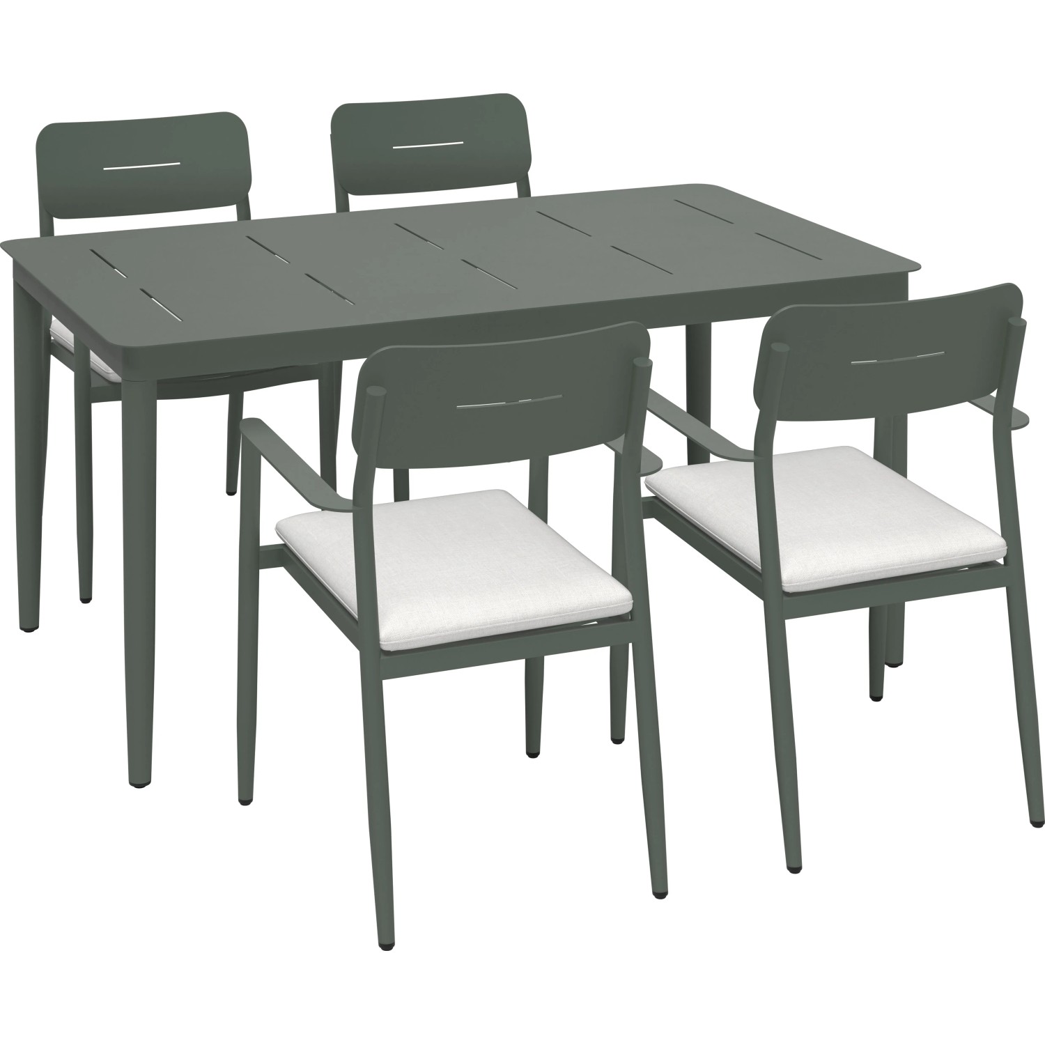 Esstischgruppe Claremont 5-teilig Stahl Polyester Grün-Grau Cremeweiß