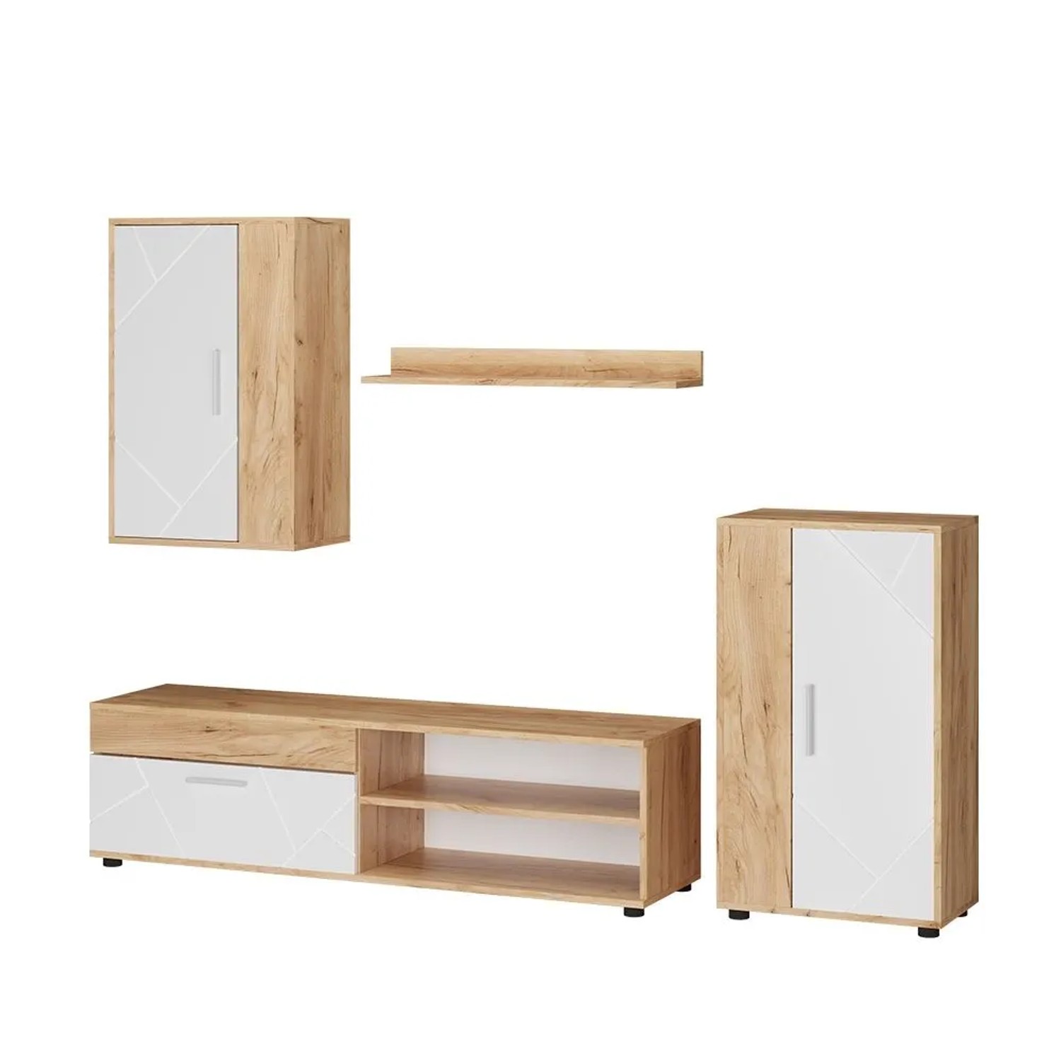 Vicco Wohnwand Berno Goldkraft Eiche Weiß 140 x 39 4-Teiliges Set Art Nr 54383