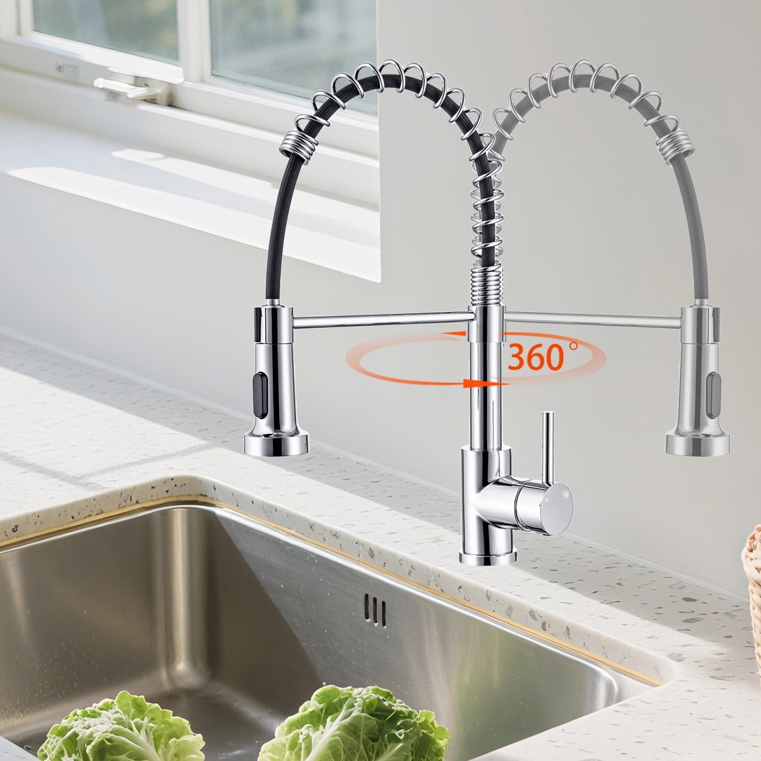 AICA Hochdruck Wasserhahn 43x21x12cm Chrom Küche Abnehmbarer Mischbatterie und Drehbarer 360° Spiralfeder Bad Küchenarmatur_5