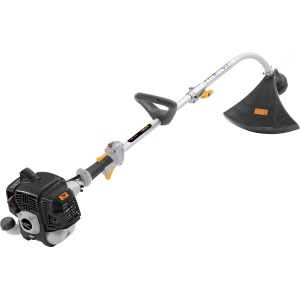 Alpina Benzin-Rasentrimmer ATR 26 J mit gebogenem Schaft und Doppelfadenspule.