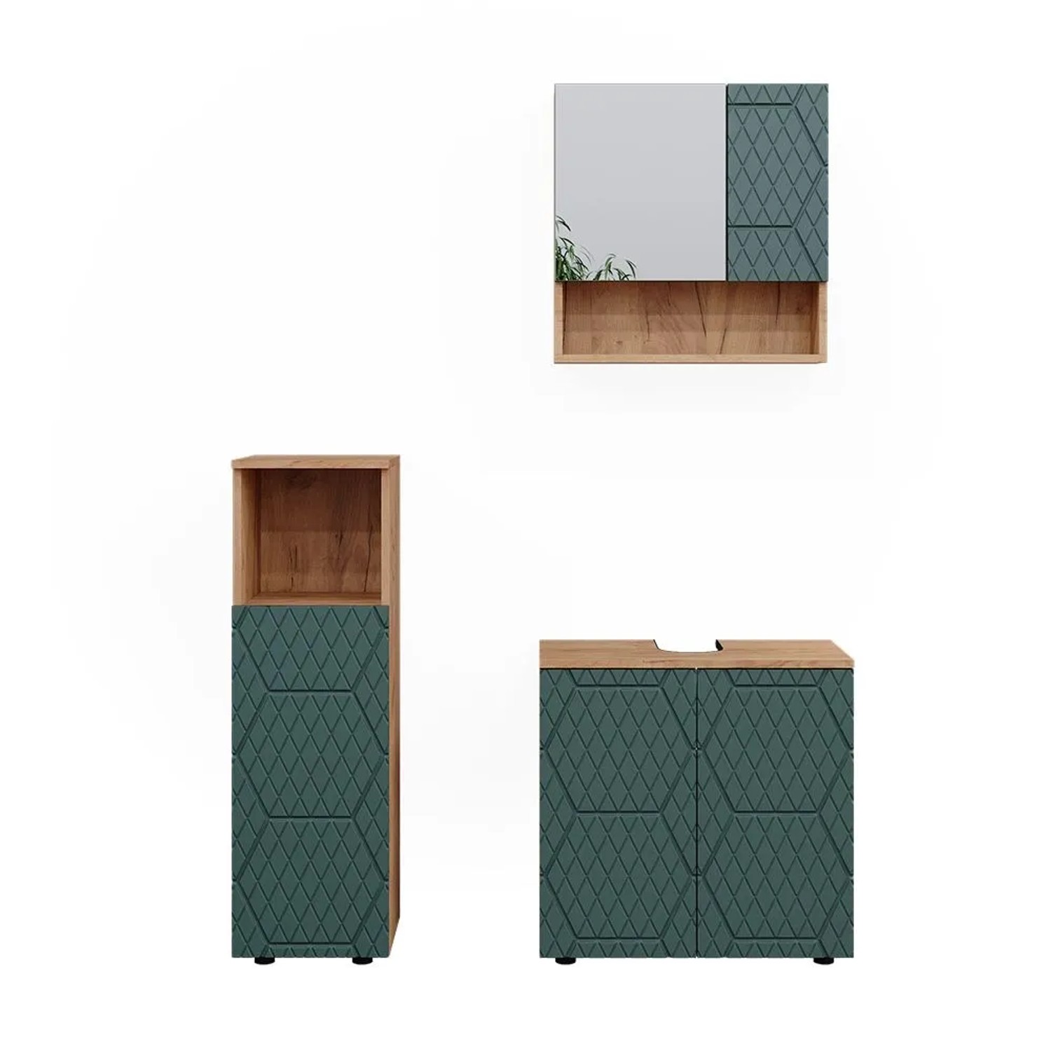 Vicco Badmöbel-Set Irma Grün/Goldkraft Eiche 60 x 59 3-teilig