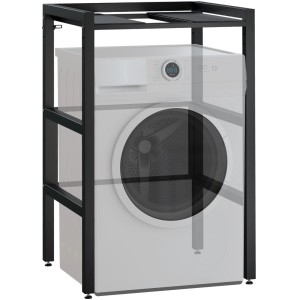 Schwarzes MIXON Stapelgestell für Waschmaschine/Trockner, Stahl, bis 300kg Tragkraft.