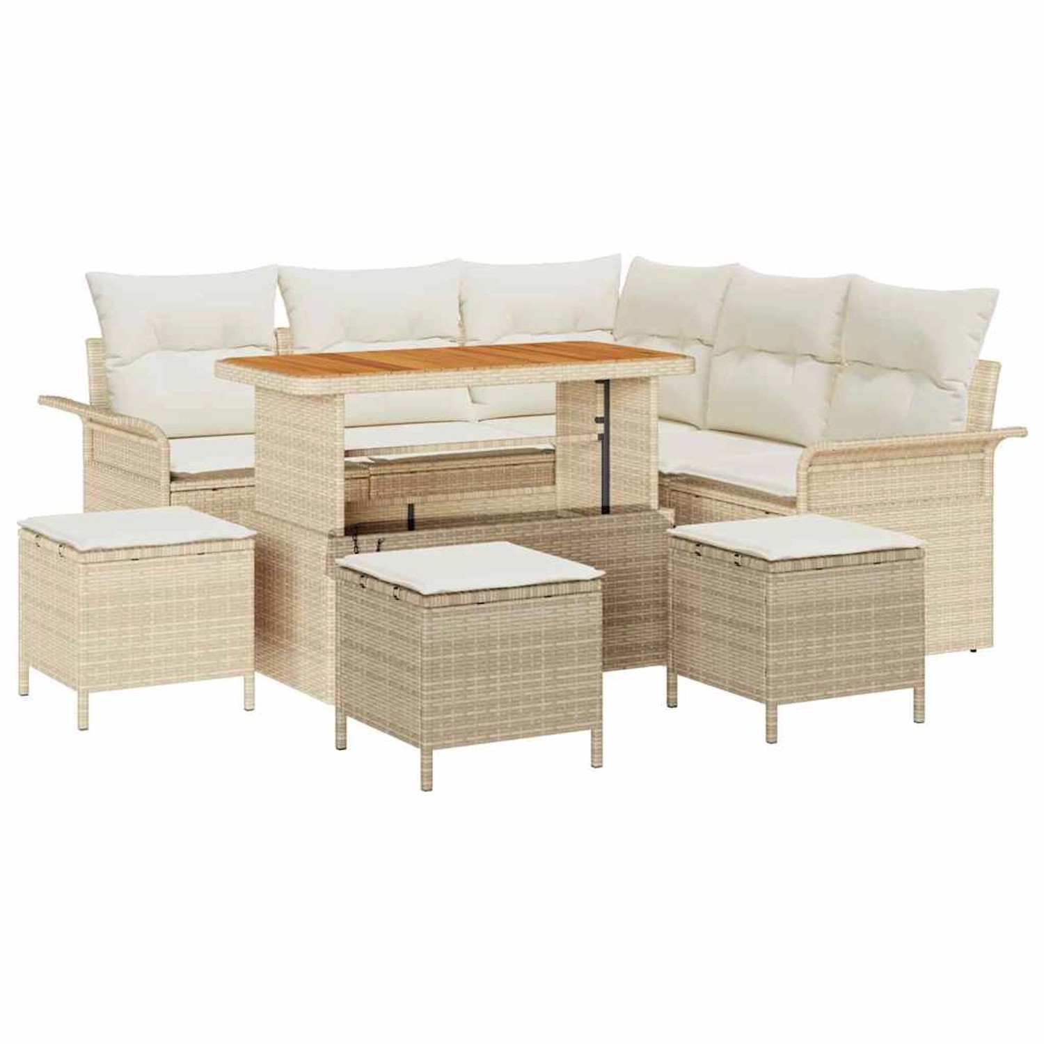 vidaXL Garten-Sofa-Set Höhenverstellbar 9-Tlg Beige Poly Rattan 3362141 günstig online kaufen