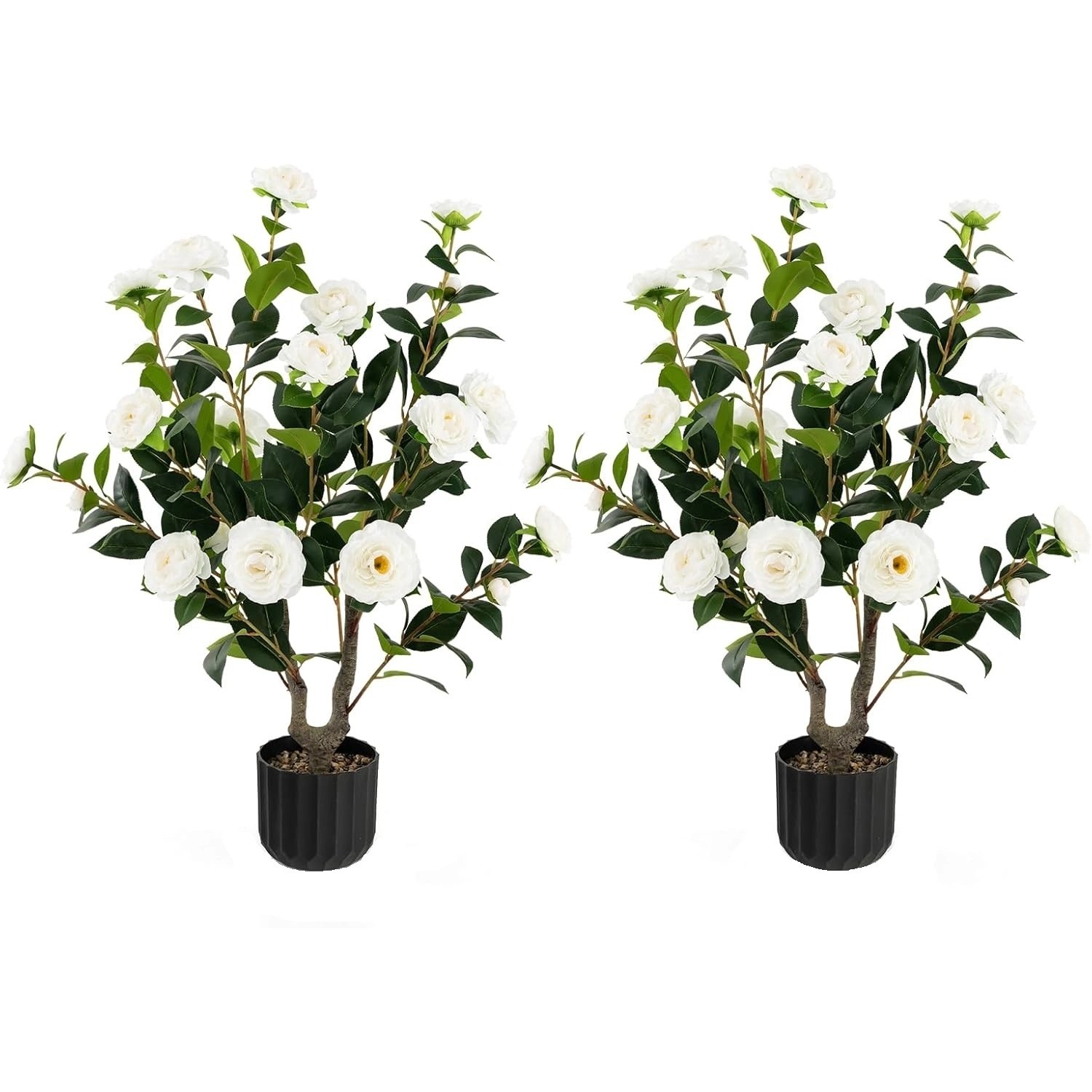 Costway Künstlicher Kamelienbaum 2er Set mit Blüten 95cm Weiß günstig online kaufen