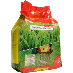 Verpackung Wolf-Garten Vertikutier-Mix 4in1, 4 kg Rasensamen für Rasen-Sanierung und -Pflege.