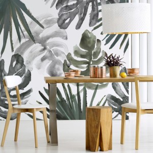 Art for the Home Fototapete Kimberley, Aquarell-Blätter in Grün- und Grautönen.