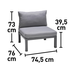 Grauer Lounge-Sessel Bonlee aus Aluminium mit Kissen und Auflagen. Gartenmöbel für entspannte Stunden.