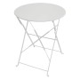 Weißer, runder Klapptisch aus Metall für Balkon/Garten, Teil des Svita Berlin Bistrosets.