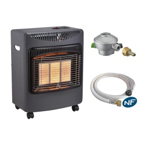 Sannover Gasheizofen Infrarot 4200W mit Verbindungsset, grauer Gasheizer mit Zubehör.