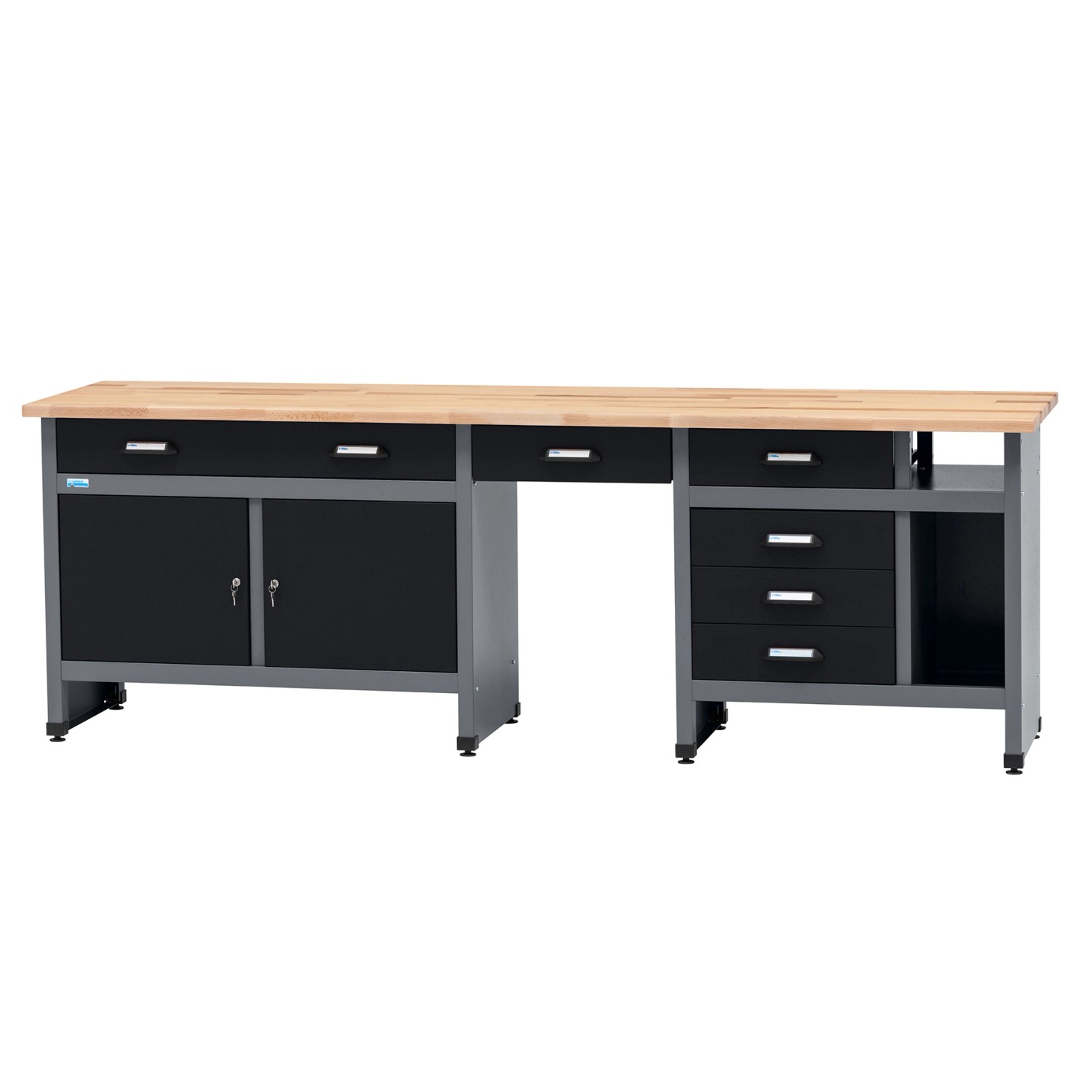 Küpper Werkbank-Set 6-Türig mit 6 Schubladen 204 x 240 x 60 cm Schwarz-Grau günstig online kaufen