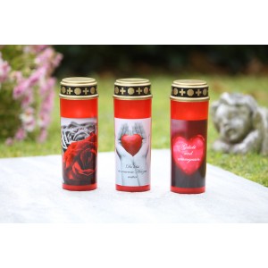 FlowerPower LED Gloria Grablampen, rote Grabkerzen mit verschiedenen Motiven.