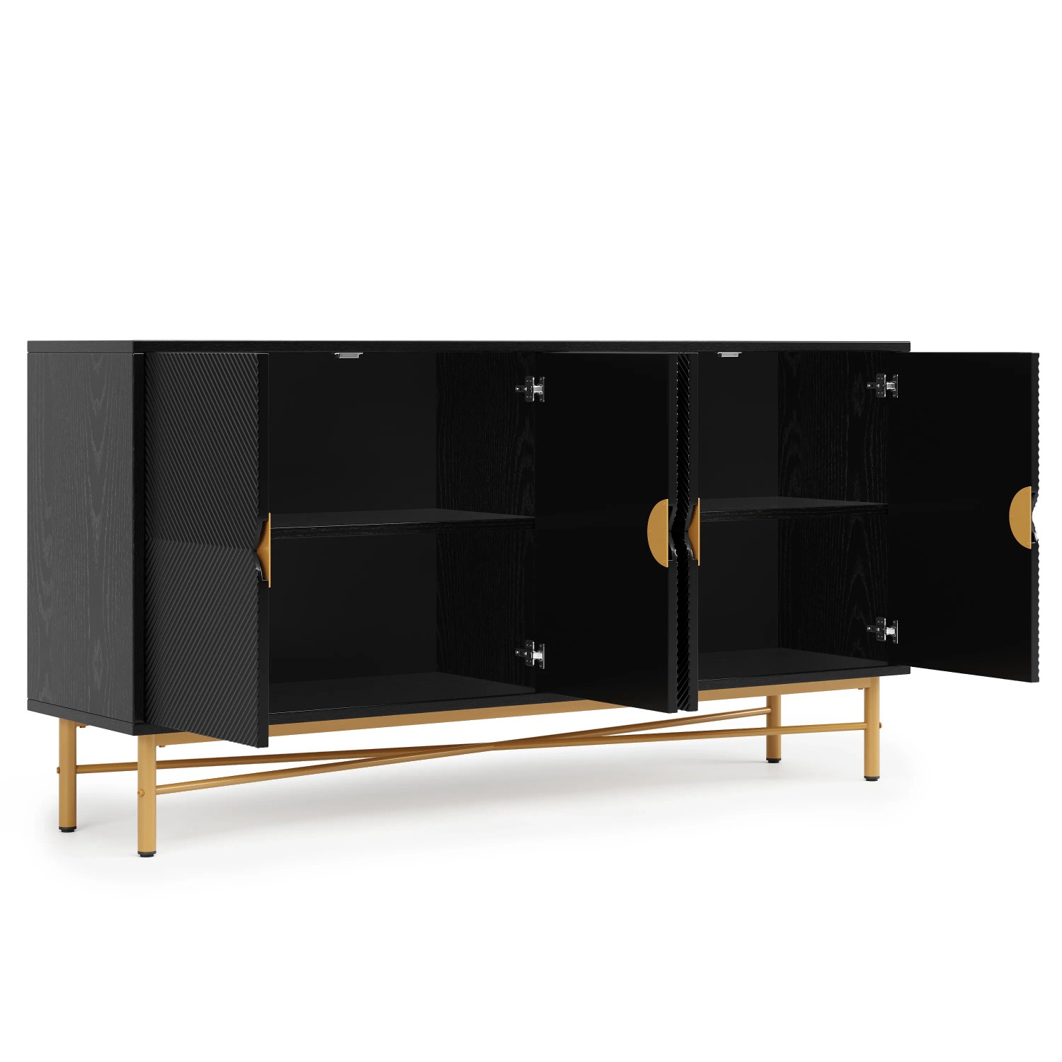 okwish Sideboard mit 4 Türen Goldenen Griffen Wohnzimmer 160x82x40cm Schwarz