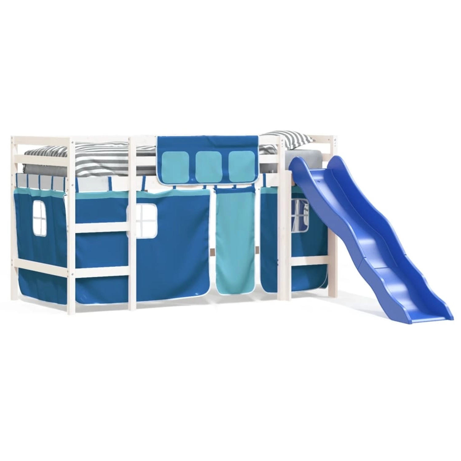 vidaXL Kinderhochbett mit Vorhängen Blau 90x200 cm Massivholz Kiefer1929840 günstig online kaufen