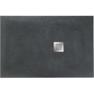 Rechteckige, anthrazitfarbene Ottofond Duschwanne Strato, 100x90 cm, mit Edelstahl-Ablauf.