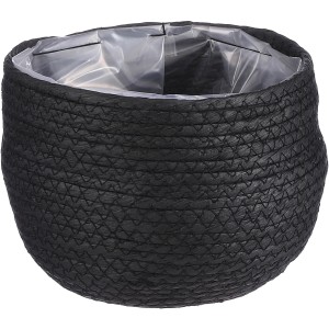 Schwarzer, runder Mica Decorations Korb Jorck, Ø 18 cm, aus Seegras, ideal als Übertopf für Pflanzen.