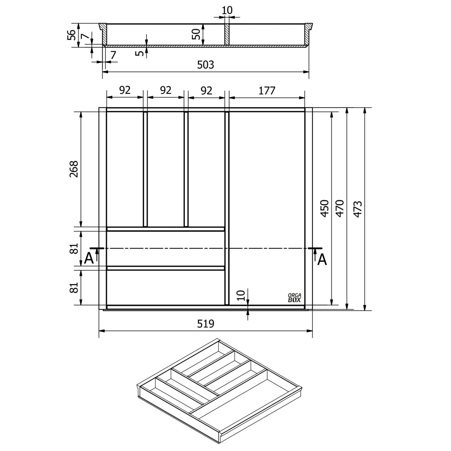 SOTECH Orga-Box-1 Bambus Besteckeinsatz 6 Fächer Für Blum Tandembox Antaro Schubladen 519x473x56 mm im 60er Schrank_4