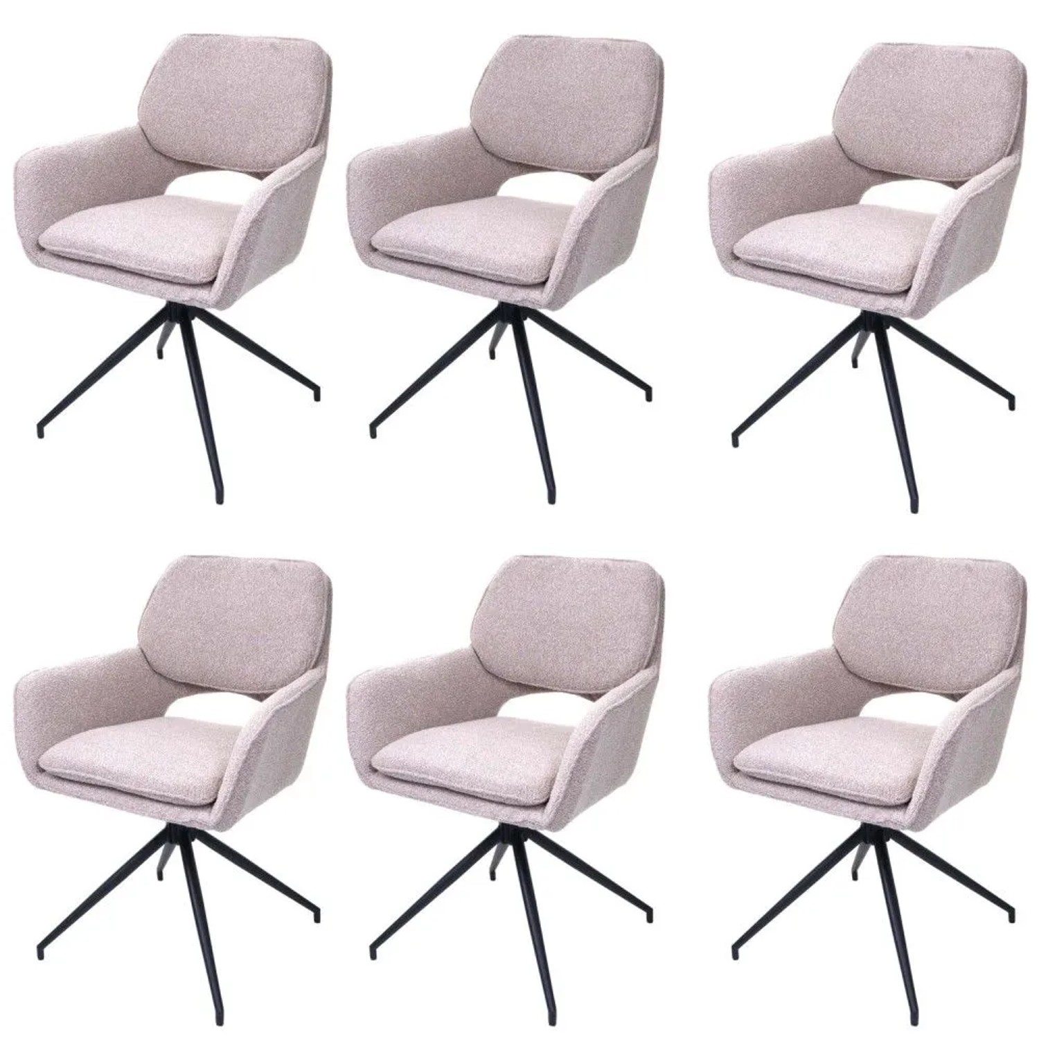 MCW Esszimmerstuhl N74 6er-Set Stoff Boucle 540g/m² Beige
