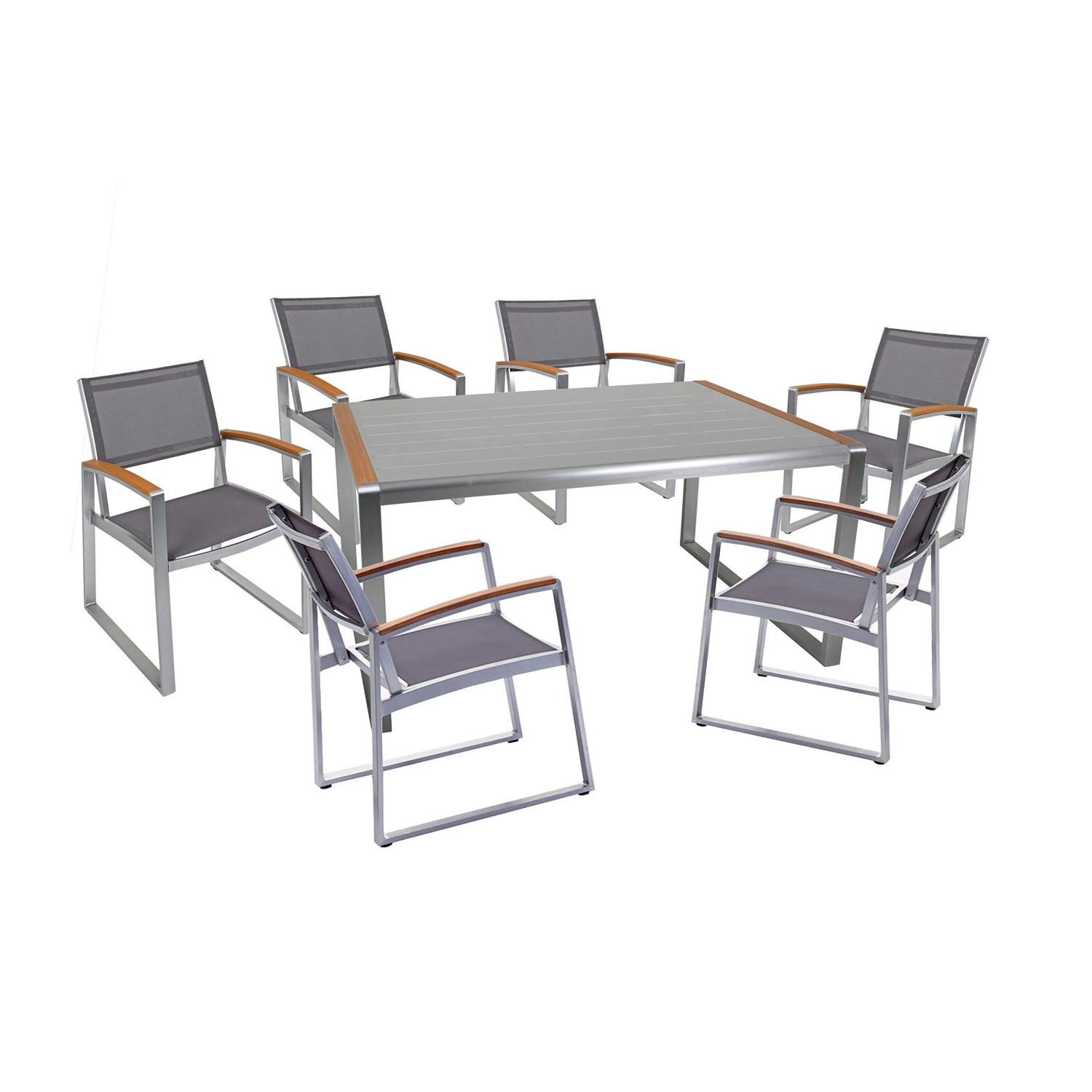 DELUKE Garten-Sitzgruppe ANDY 7-tlg. Kunststoffgewebe Hellbraun Gartenmöbel-Set Gartengarnitur Garten-Essgruppe Stühle E...