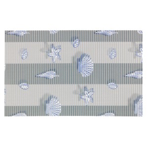 Wenko Badematte Mare, 50x80 cm, mit blauem Muschel- und Seesternmuster.