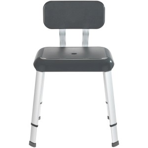 Wenko Duschhocker Secura Premium Anthrazit mit Rückenlehne und höhenverstellbaren Füßen.