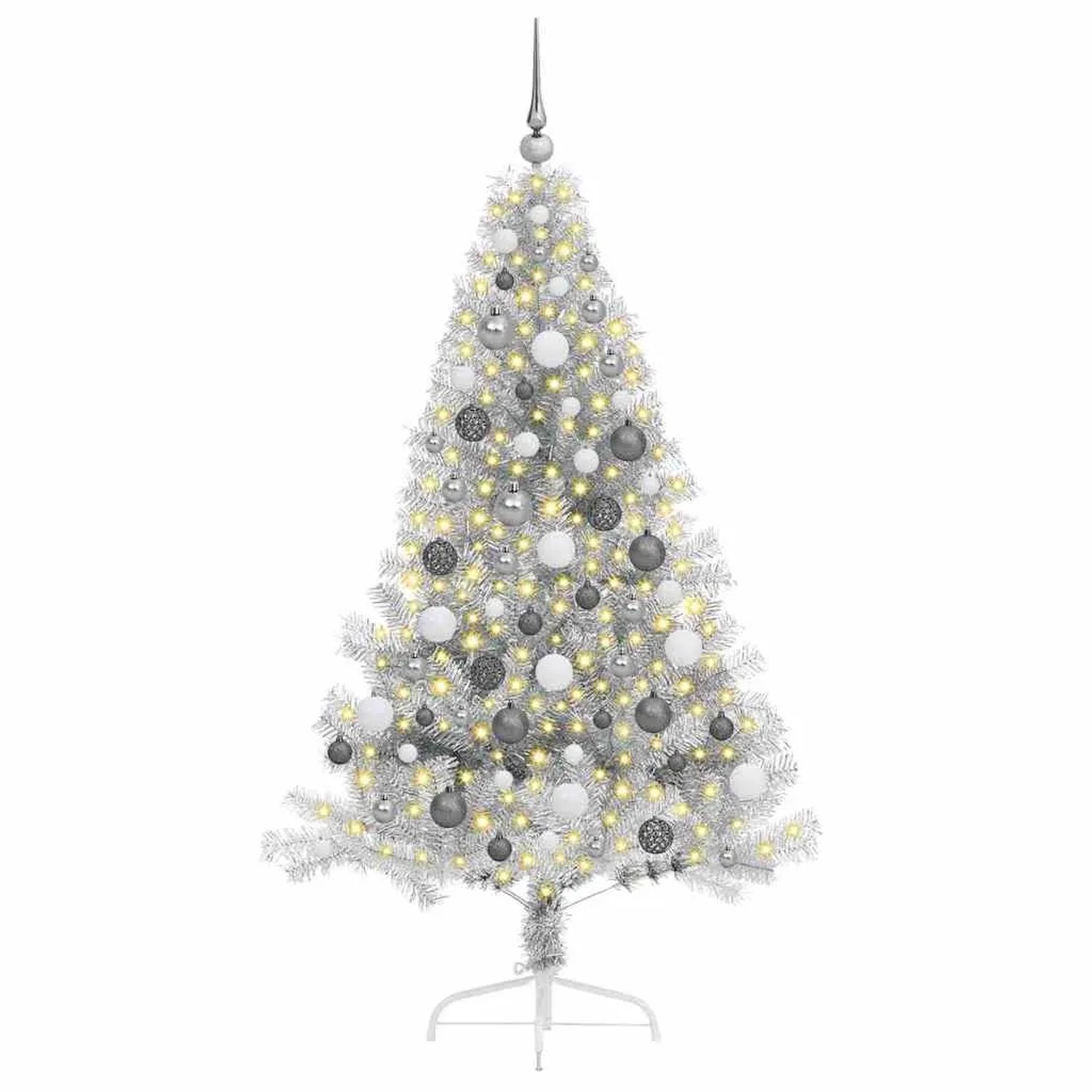 vidaXL Künstlicher Vorbeleuchteter Weihnachtsbaum Silber 180 cm PET 3397205