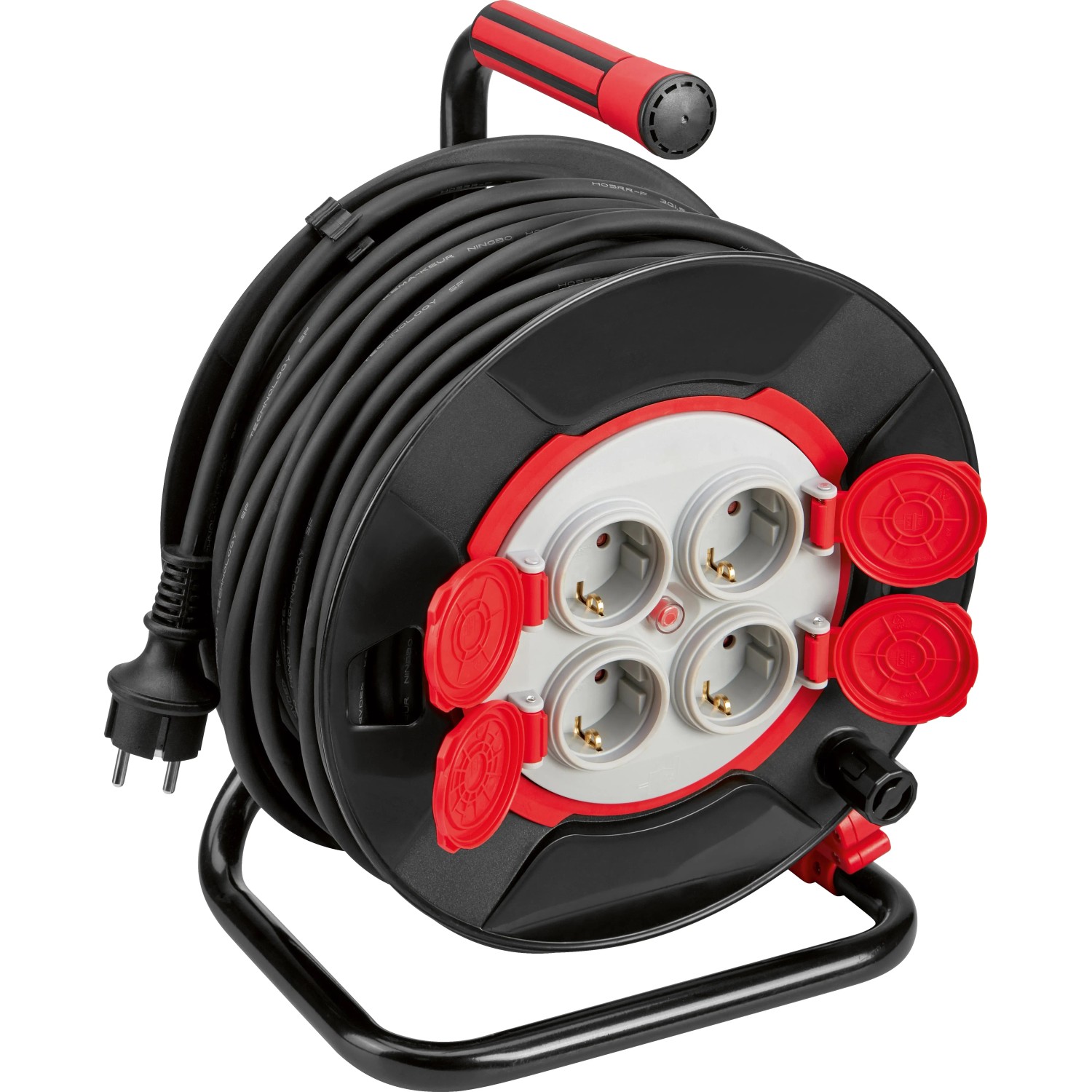 Enrouleur De Câble Électrique EMOS 20m à Manivelle 4 Prises Schuko - Noir, Protection Surchauffe, 2300W