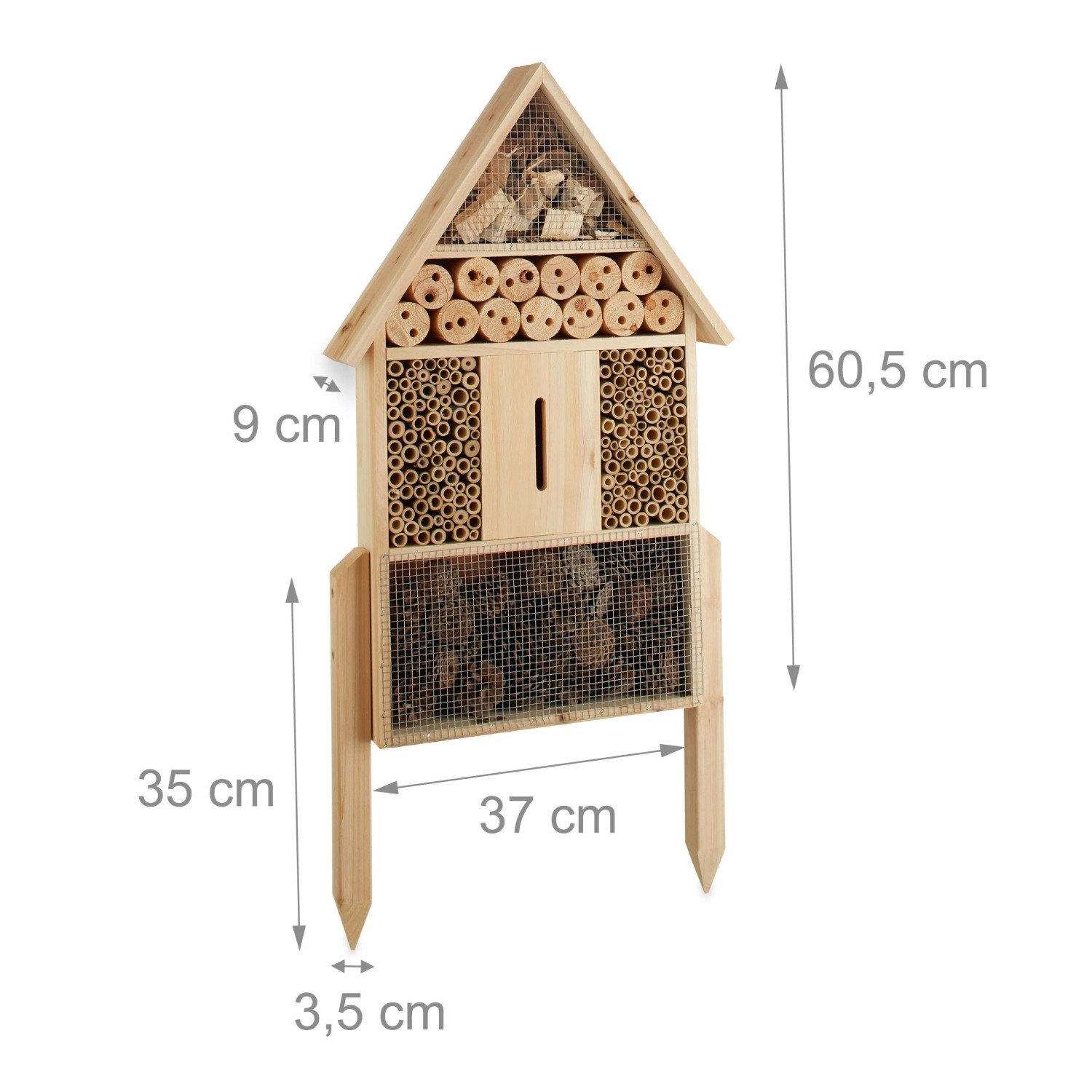 Relaxdays Insektenhotel Holz Natur Stehend Selbststehend 60,5 cm x 37 cm x 9 cm 2,3 kg_3