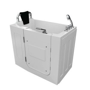 AquaVapore Sitzbadewanne S08-TH-A-L, 68x110cm, mit Tür, Armatur und Nackenstütze.