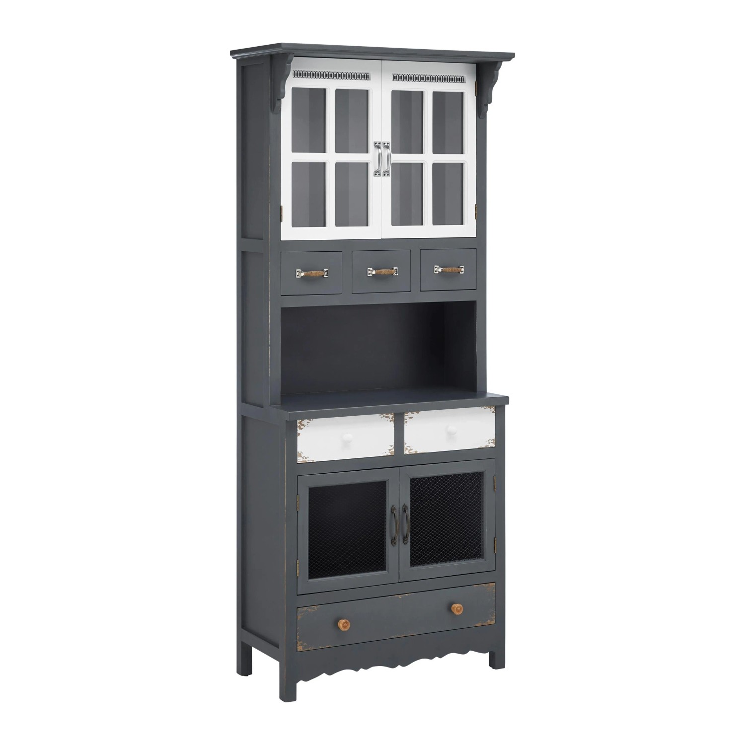 Bessagi Home Vitrine Gitte Grau ca. 74x176x43 cm Kiefer