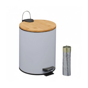 Relaxdays Kosmetikeimer Eisen Bambus Kunststoff Grau Softclose 26 cm x 20,5 cm x 25 cm 0,9 kg