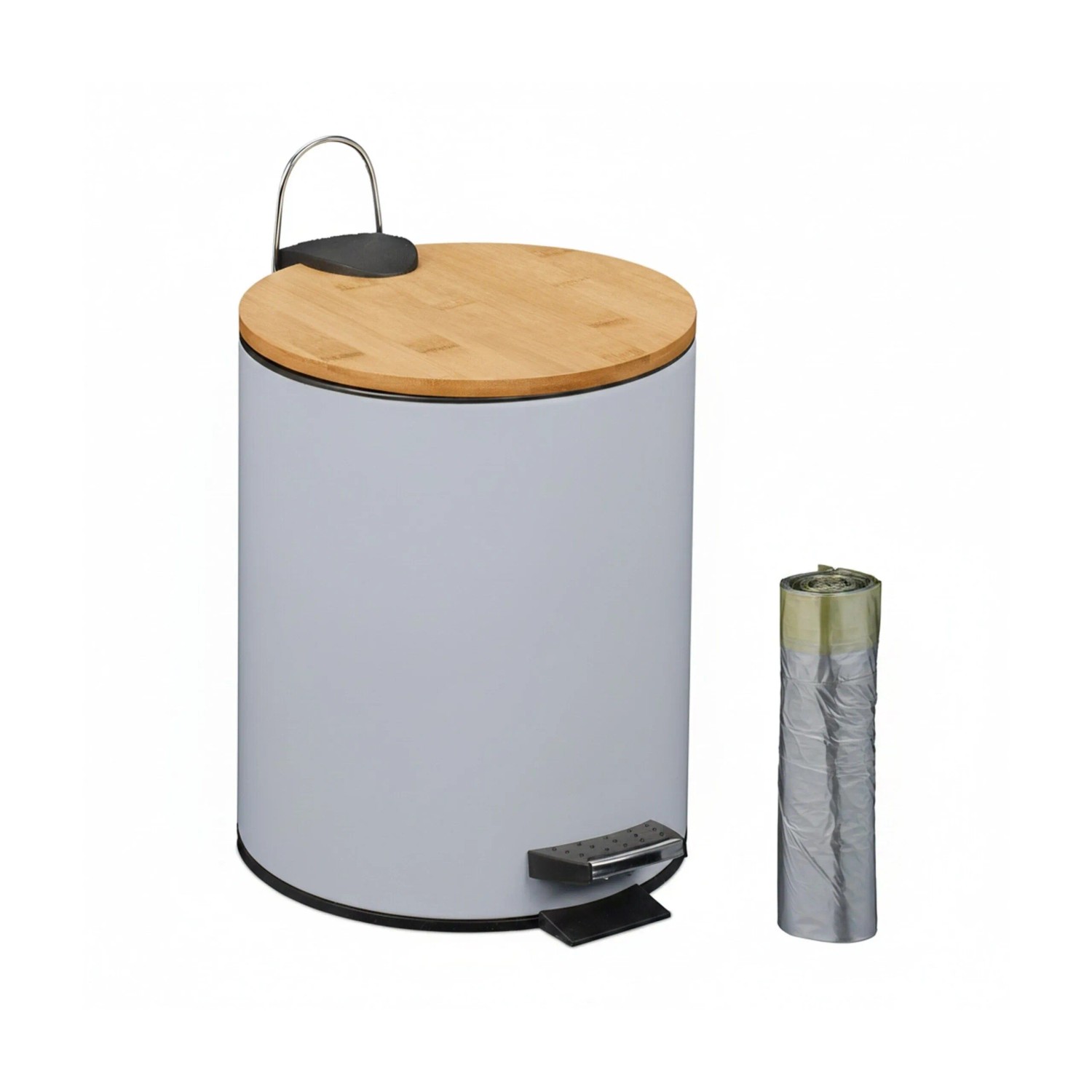 Relaxdays Kosmetikeimer Eisen Bambus Kunststoff Grau Softclose 26 cm x 20,5 cm x 25 cm 0,9 kg