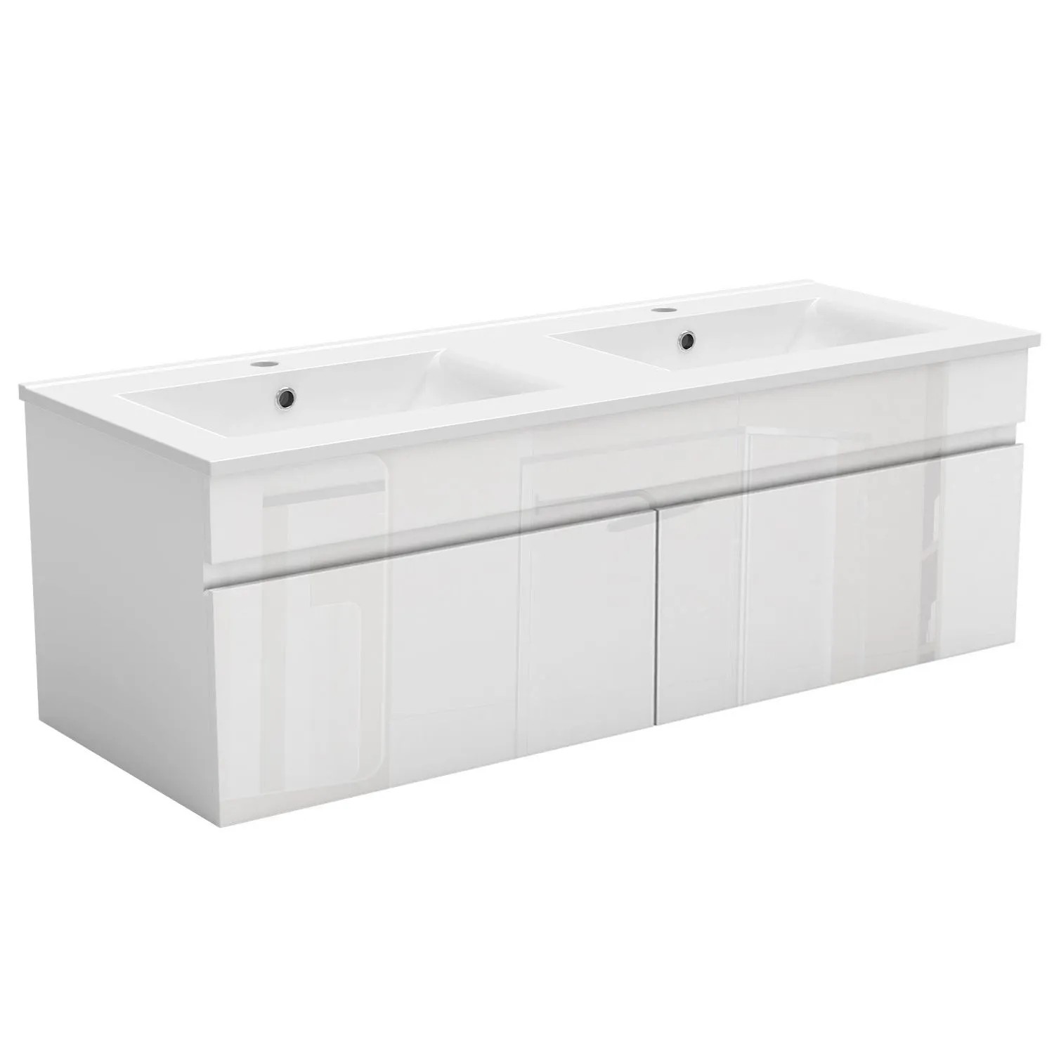 AICA Waschtisch mit Unterschrank 120 cm BERGEN Badmöbel Set 2 tlg. Waschbecken mit Unterschrank Weiß Hochglanz Softclose