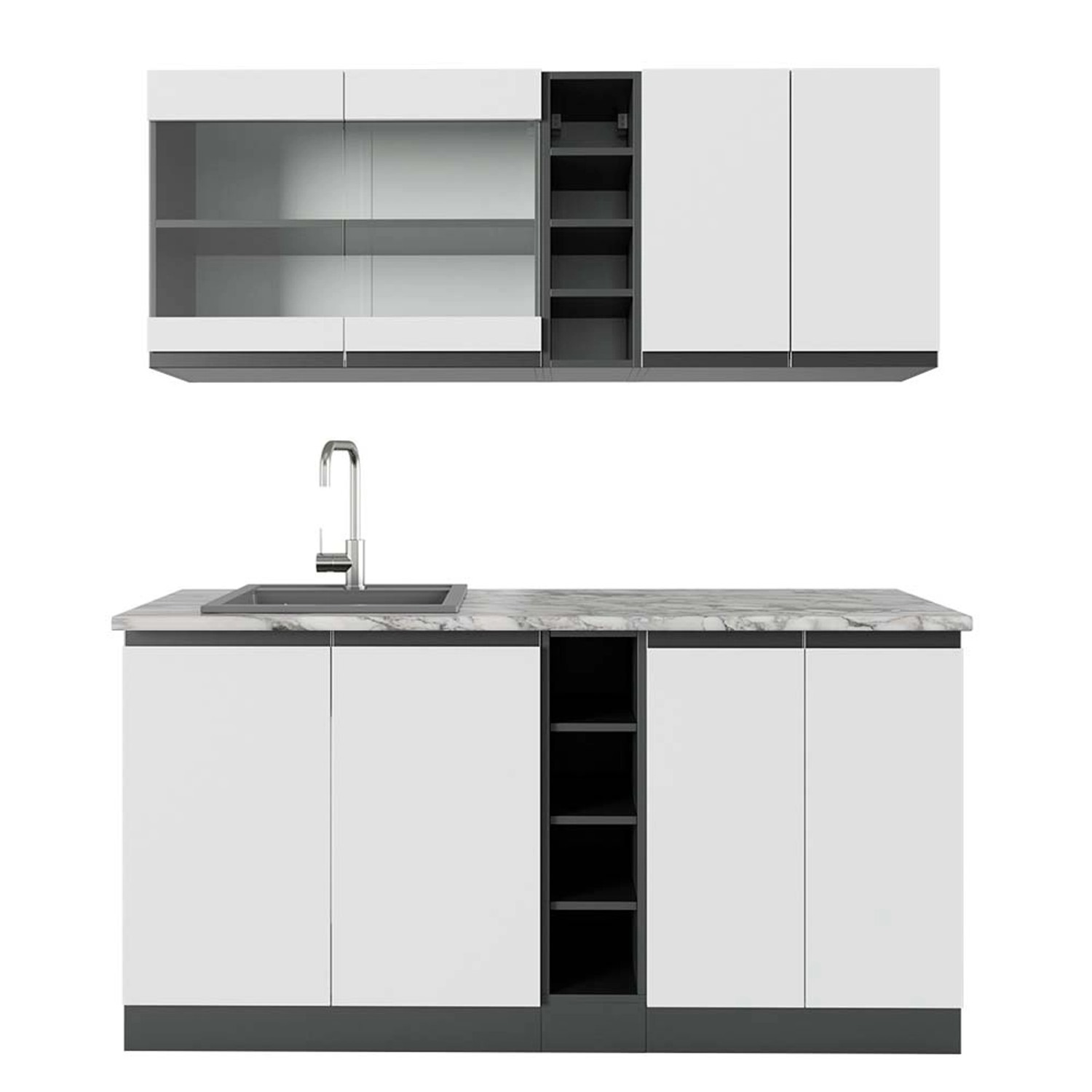 Vicco R-Line Singleküche Weiß/Anthrazit 160 cm AP Marmor günstig online kaufen
