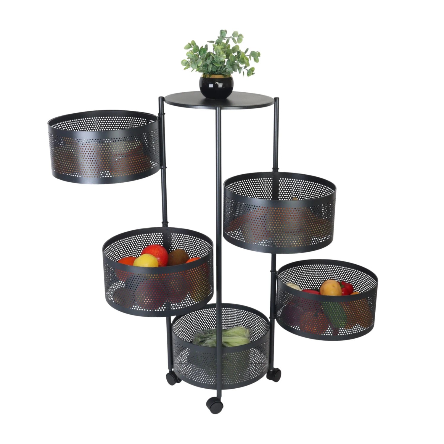 Relaxdays Küchenwagen Stahl Kunststoff Schwarz Drehbare Fächer 90 cm x 34 cm