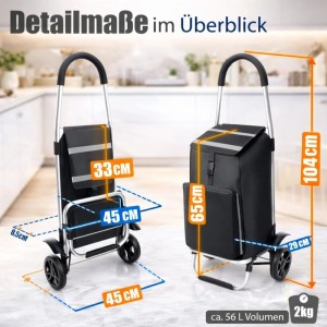 BigDean Einkaufstrolley Klappbar 56L Mit Separatem Kühlfach 5L Wasserdicht