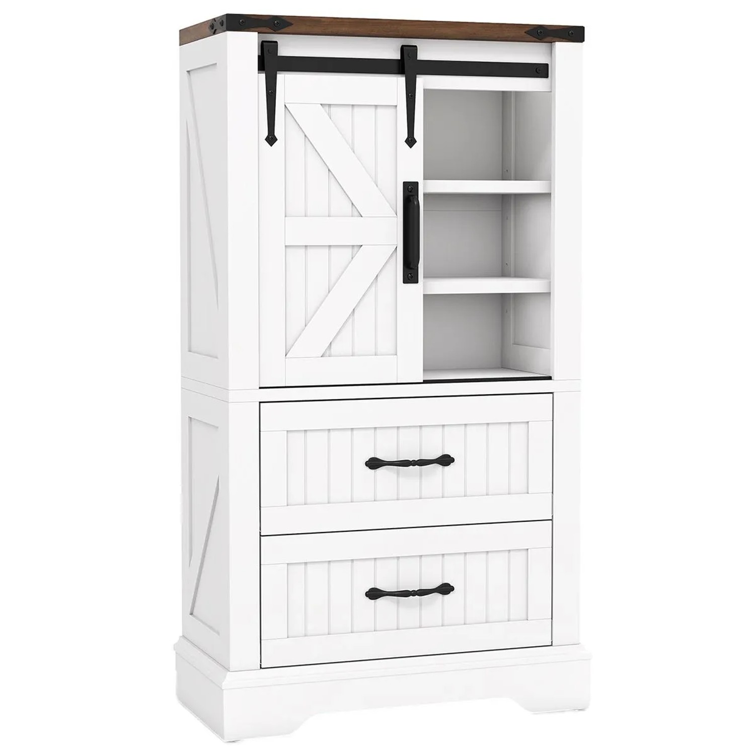 Costway Badschrank Holz mit Schiebetür 2 Schubladen Weiß günstig online kaufen