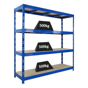 PROREGAL Profi Schwerlastregal Rhino HxBxT 200x200x60cm 4 Spanplatten-Ebenen 8mm Fachlast 500kg Blau Stecksystem Lagerregal Steckregal