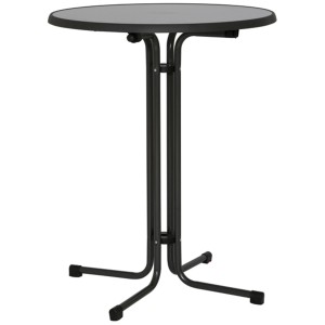 Grauer, runder Mfg Klapptisch Stehtisch (Ø 85 cm) für Garten oder Balkon.