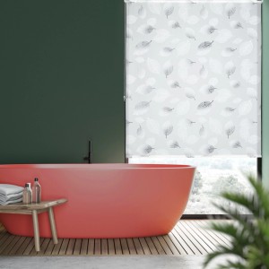 Relaxdays Duschrollo, 100x240cm, transparent mit Blätter-Design, als Duschvorhang Alternative.