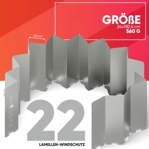 Evocamp Windschutz für Gaskocher, 22 Lamellen, ideal für Camping & Outdoor.