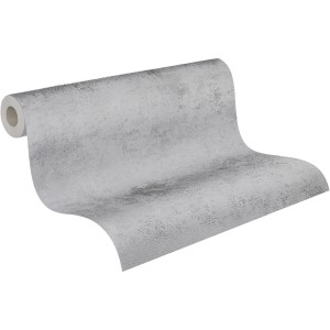 A.S. Création Vliestapete Uni Metallic Grau/Silber, Rolle der Dekortapete mit Glanzeffekt.